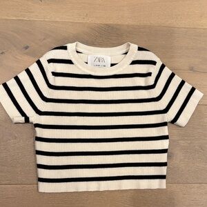 Zara Kids Cream and Black Striped ribbed Tee